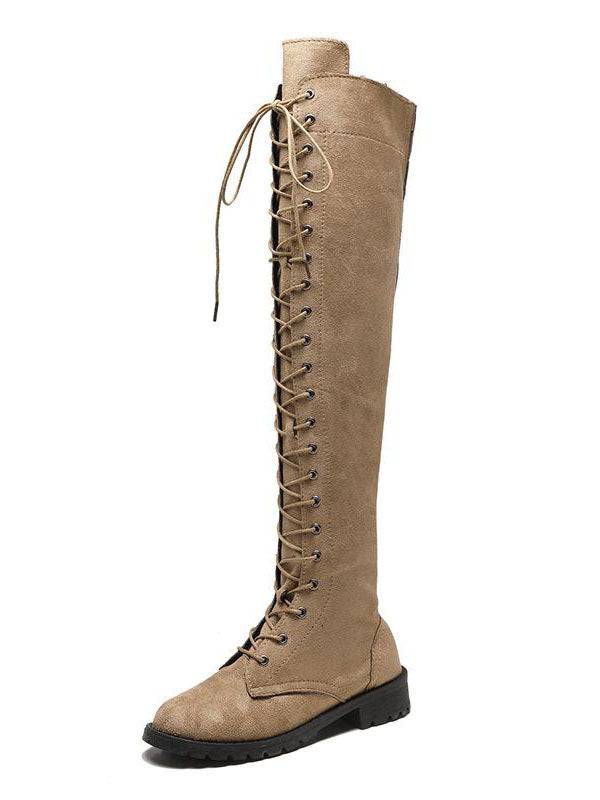 Lace Up Flat Suede Boots - Image 18