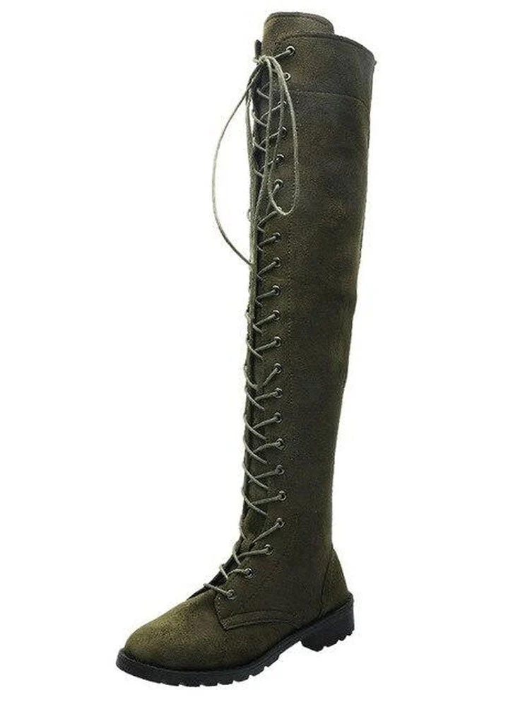Lace Up Flat Suede Boots - Image 25