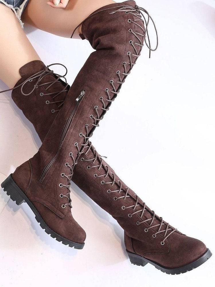 Lace Up Flat Suede Boots - Image 27