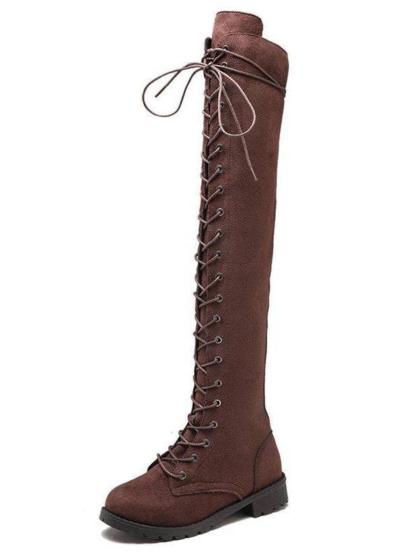 Lace Up Flat Suede Boots - Image 28