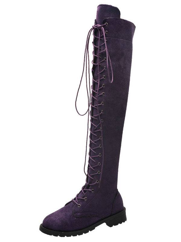 Lace Up Flat Suede Boots - Image 29