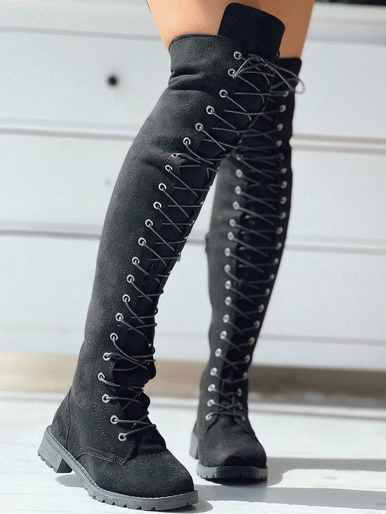 Lace Up Flat Suede Boots - Image 3
