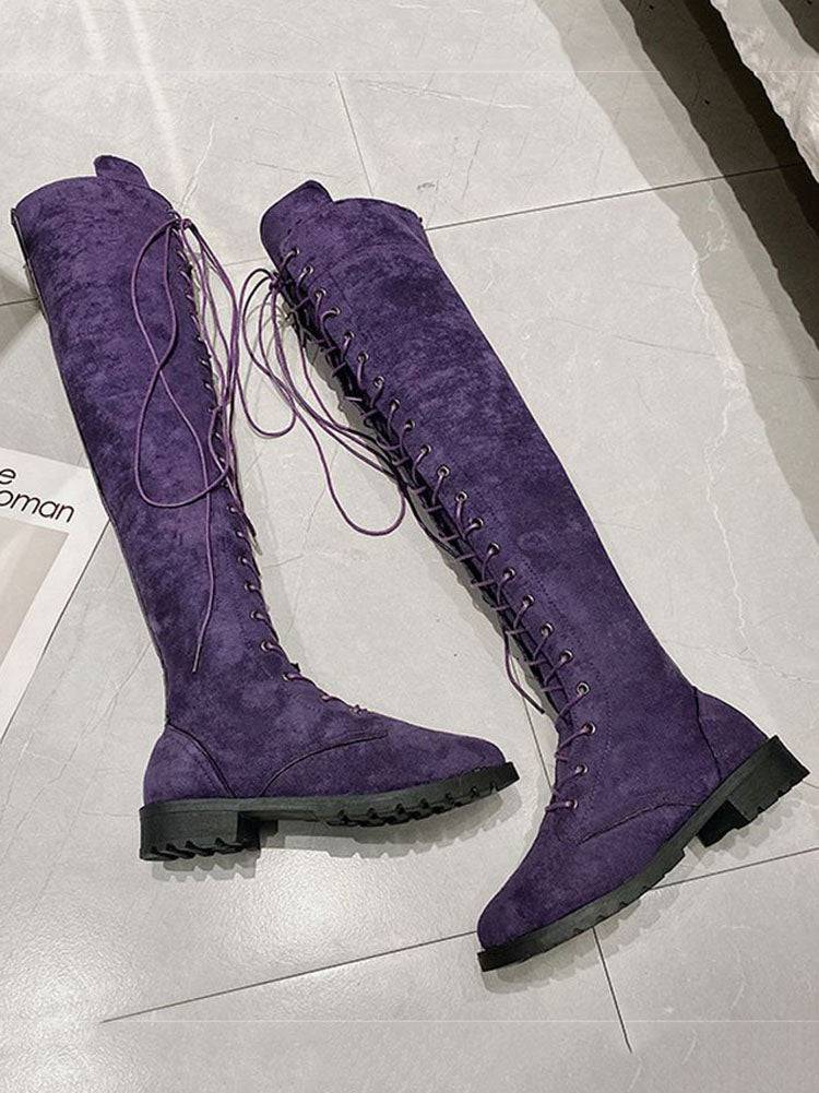 Lace Up Flat Suede Boots - Image 30