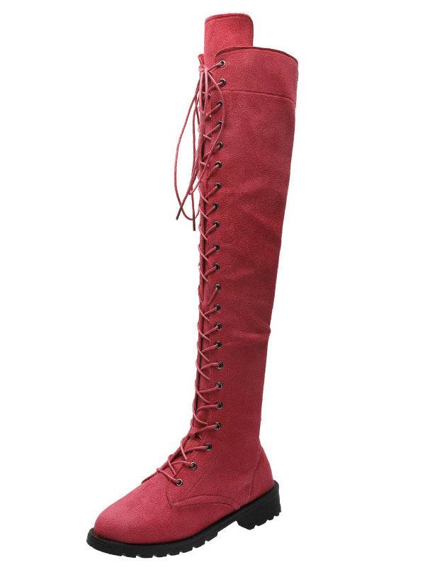 Lace Up Flat Suede Boots - Image 31