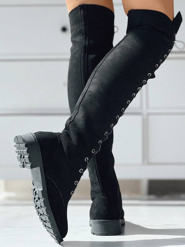 Lace Up Flat Suede Boots - Image 5