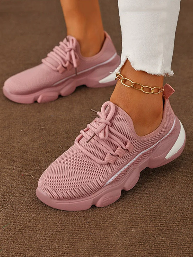 Lace-Up Knitted Mesh Breathable Sneakers - Image 12
