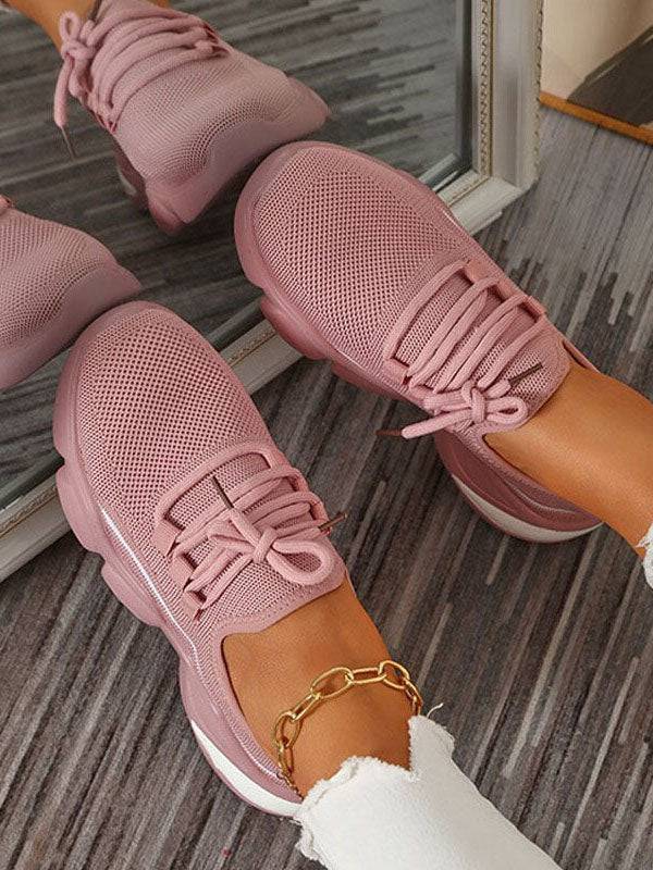 Lace-Up Knitted Mesh Breathable Sneakers - Image 14