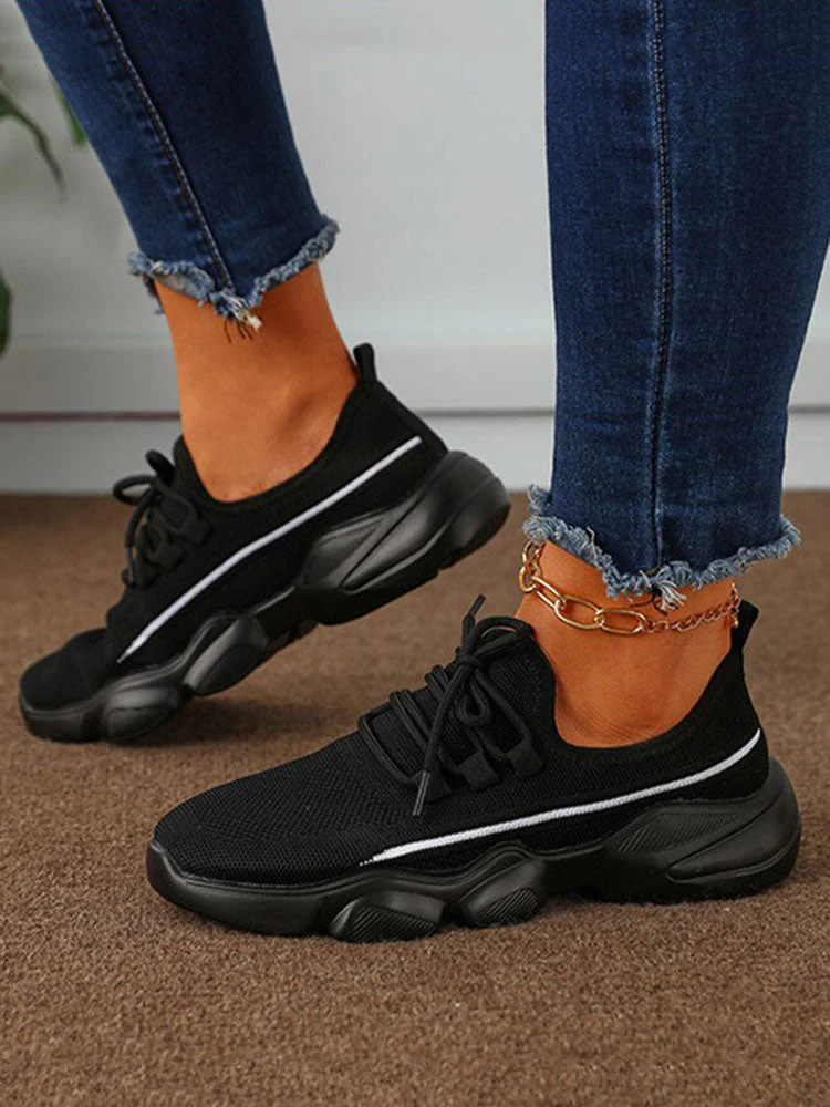 Lace-Up Knitted Mesh Breathable Sneakers - Image 3