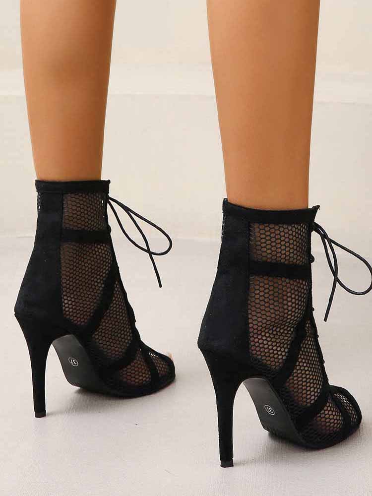 Lace-up Stiletto Mesh Boots - Image 7