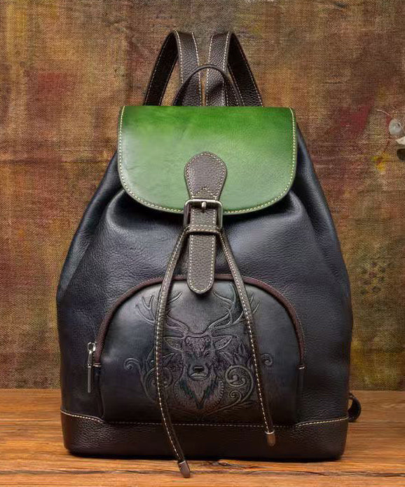 Leather Bag Capacity Backpack Brown Retro Large Calf - Image 2