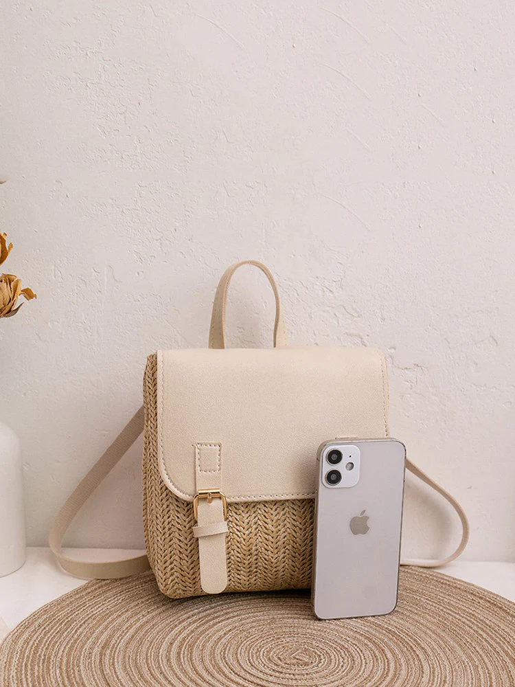 Leather Braided Flap Straw Backpack - Image 3