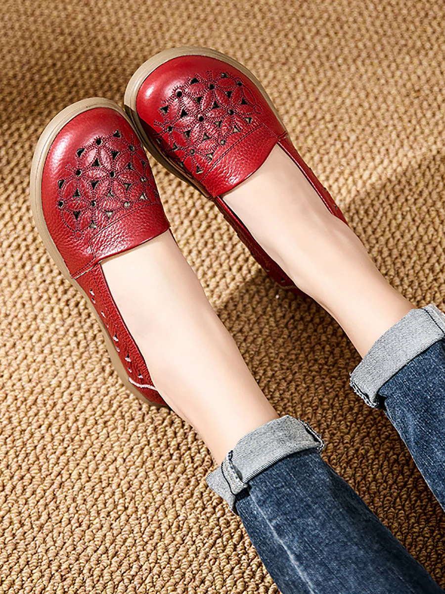 Leather Mid Shoes Flower Soft Heel - Image 2