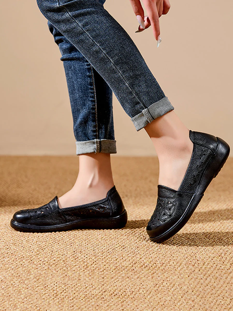 Leather Mid Shoes Flower Soft Heel - Image 4