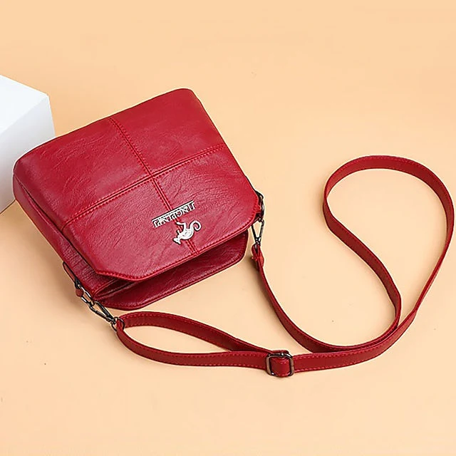Leather Red Faux Crossbody Bag Small Minimalist - Image 3