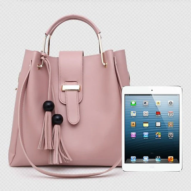 Leather Set Tote 3-Piece Pink Faux - Handbag - Image 3