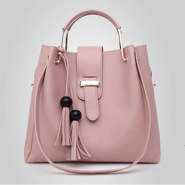 Leather Set Tote 3-Piece Pink Faux - Handbag - Image 4