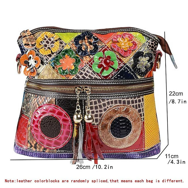 Leather Shoulder Bohemian Colorful Patchwork - Bag - Image 11
