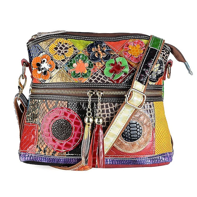 Leather Shoulder Bohemian Colorful Patchwork - Bag - Image 12