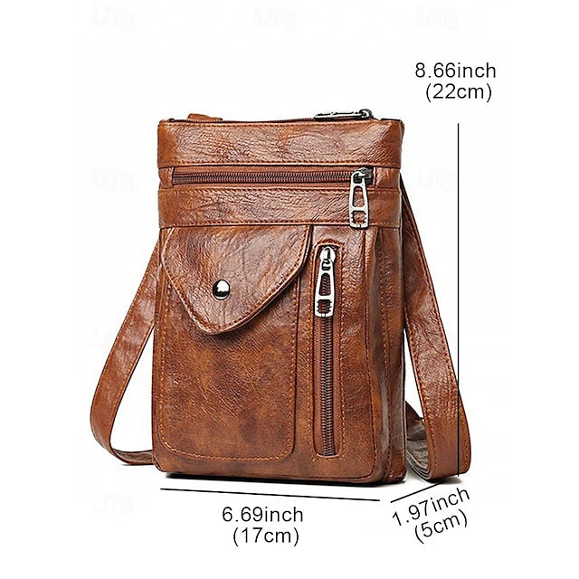 Leather Vintage Multi-Pocket Crossbody Faux - Bag - Image 4