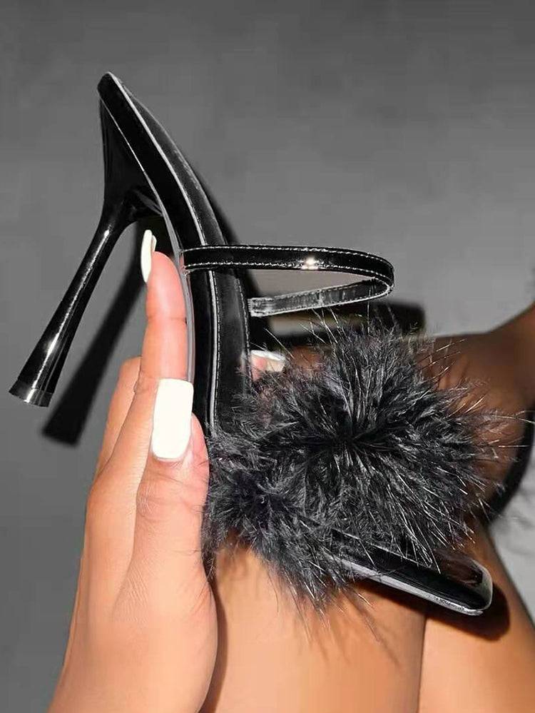 Leather With Feather Peep Toe Slipper - Image 2