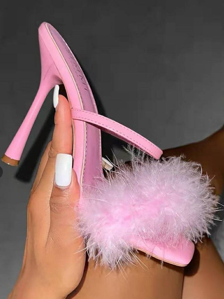 Leather With Feather Peep Toe Slipper - Image 3