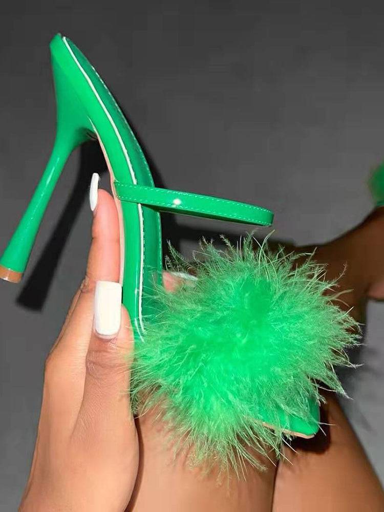 Leather With Feather Peep Toe Slipper - Image 4
