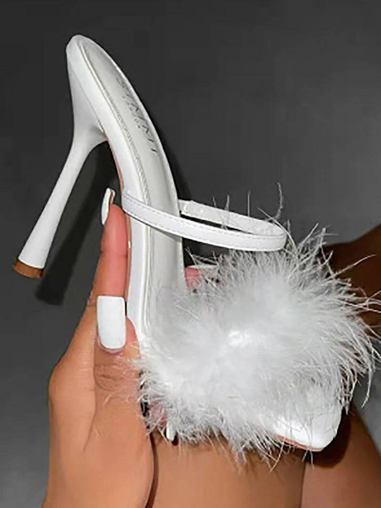 Leather With Feather Peep Toe Slipper - Image 5