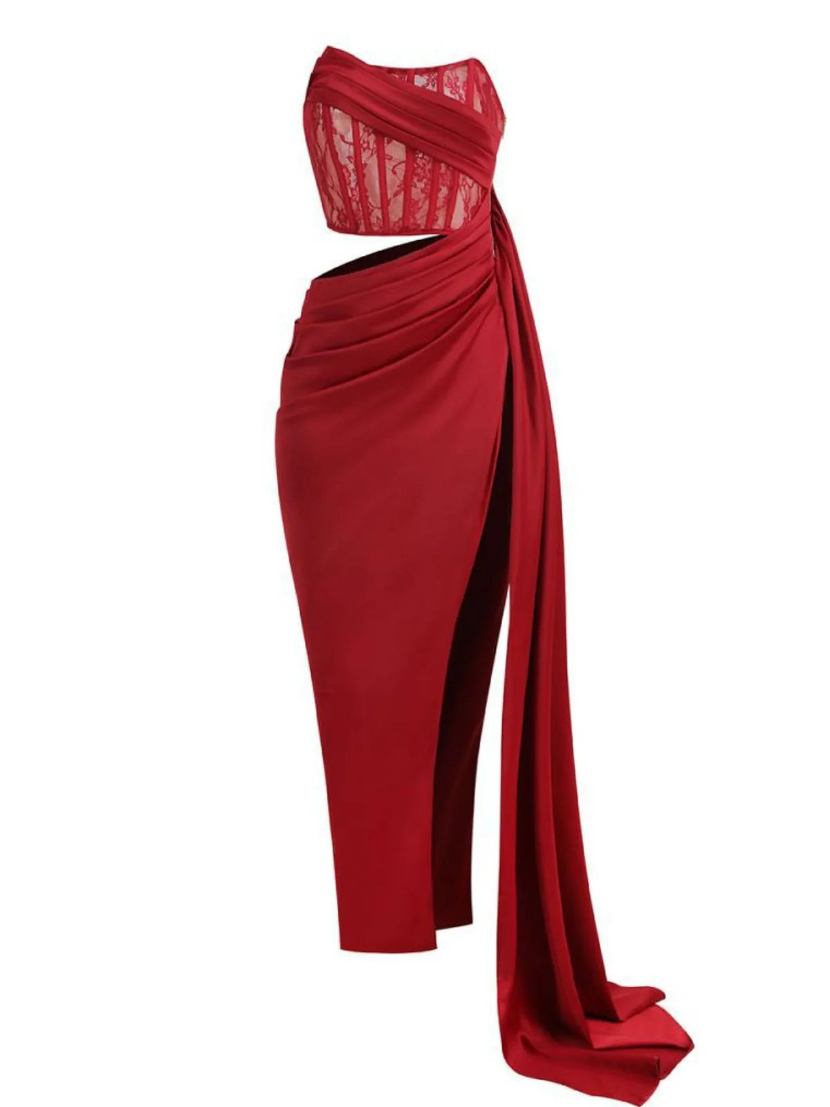 Leif Lace Corset Split Maxi Dress In Red - Image 6