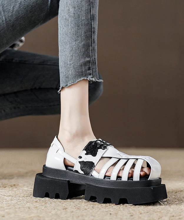 Leopard Black Roman Design Hollow Sandals Platform Out - Image 4