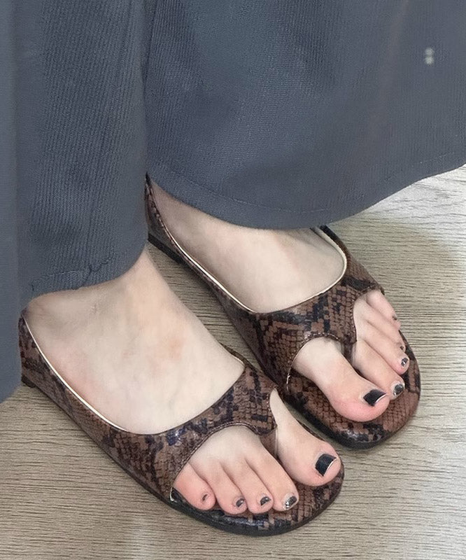 Leopard Faux Thong Leather Sandals - Image 2