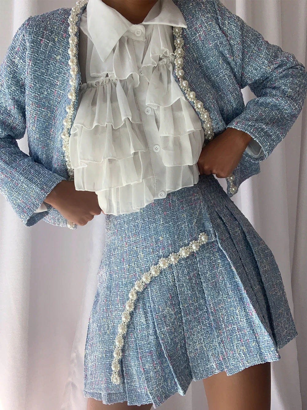 LE'ROSE Jacket & Skirt Set in Blue - Image 3