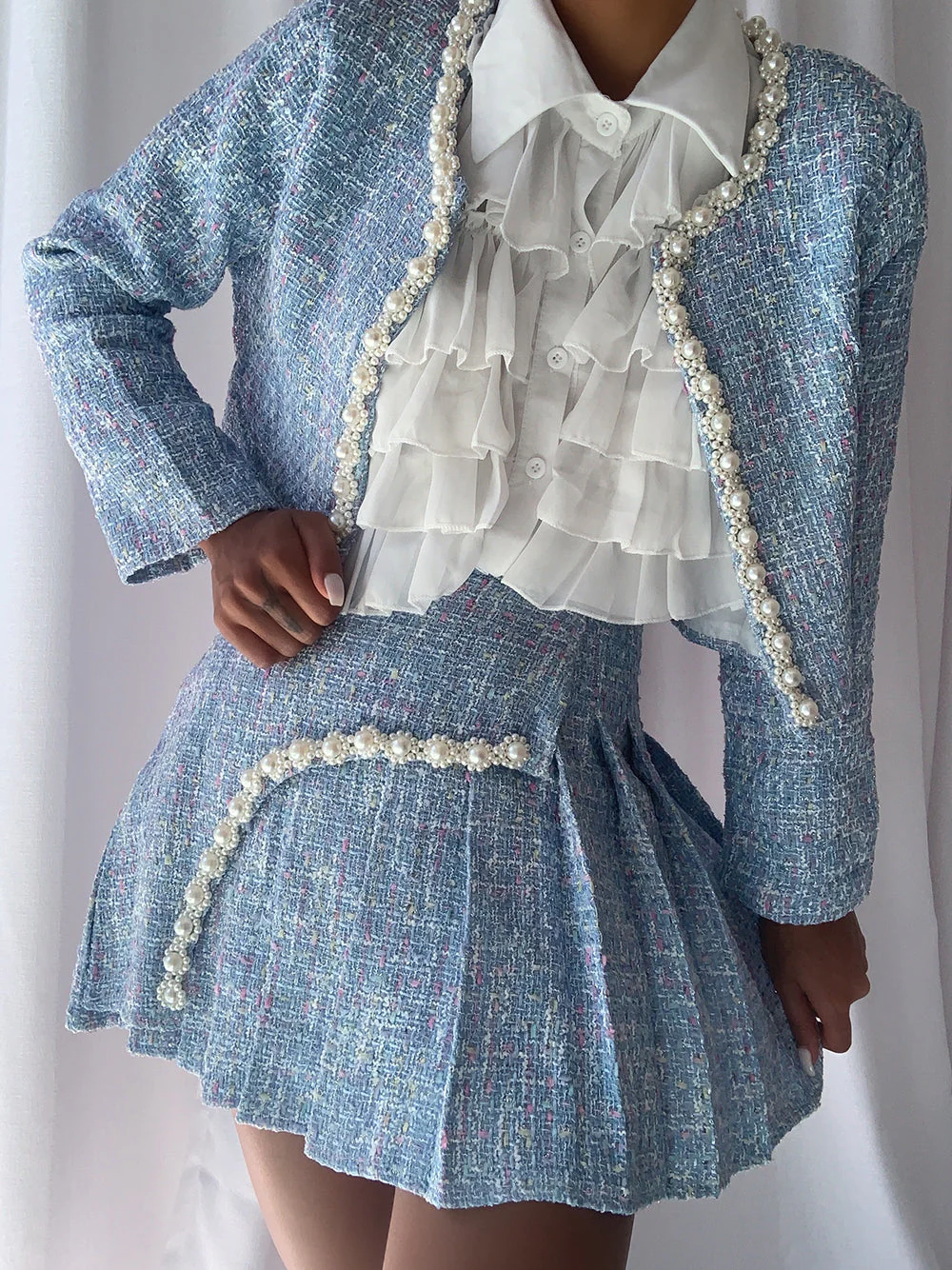 LE'ROSE Jacket & Skirt Set in Blue - Image 4