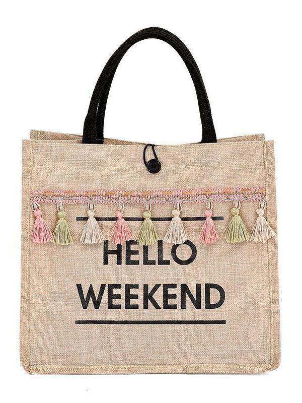 Letter Graphic Tassel Decor Square Bag - Image 3