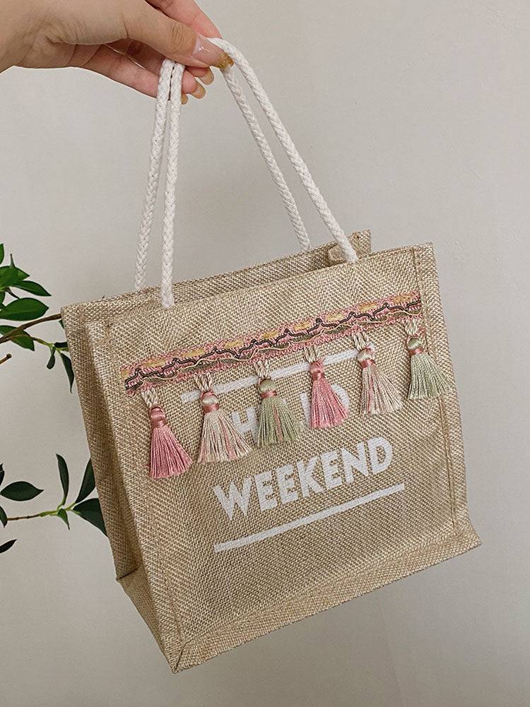 Letter Graphic Tassel Decor Square Bag - Image 4