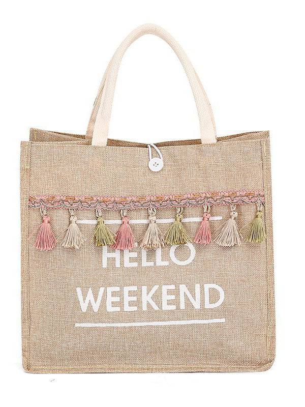 Letter Graphic Tassel Decor Square Bag - Image 6
