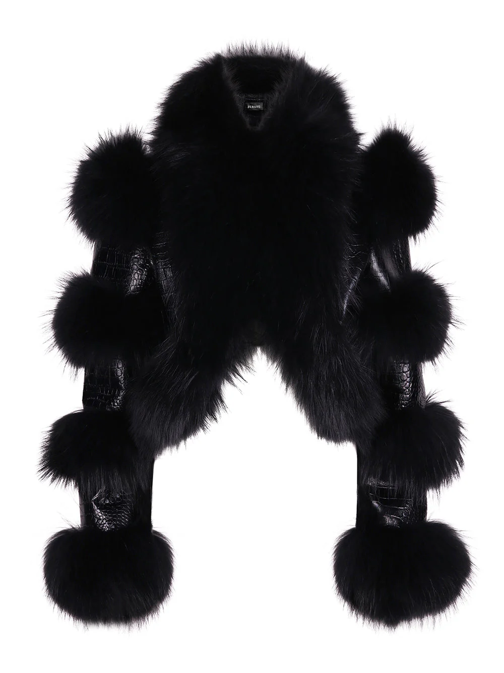 LITALY Fur Trim Leather Jacket in Black - Image 6