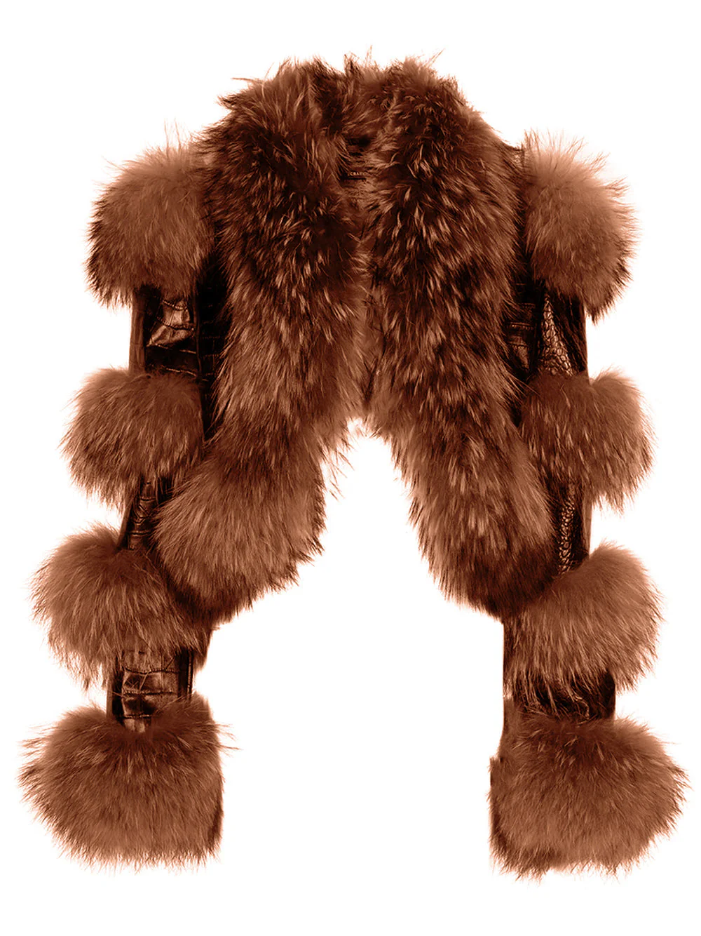 LITALY Fur Trim Leather Jacket in Brown - Image 3