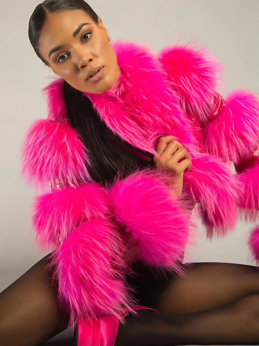 LITALY Fur Trim Leather Jacket in Fuchsia - Image 11