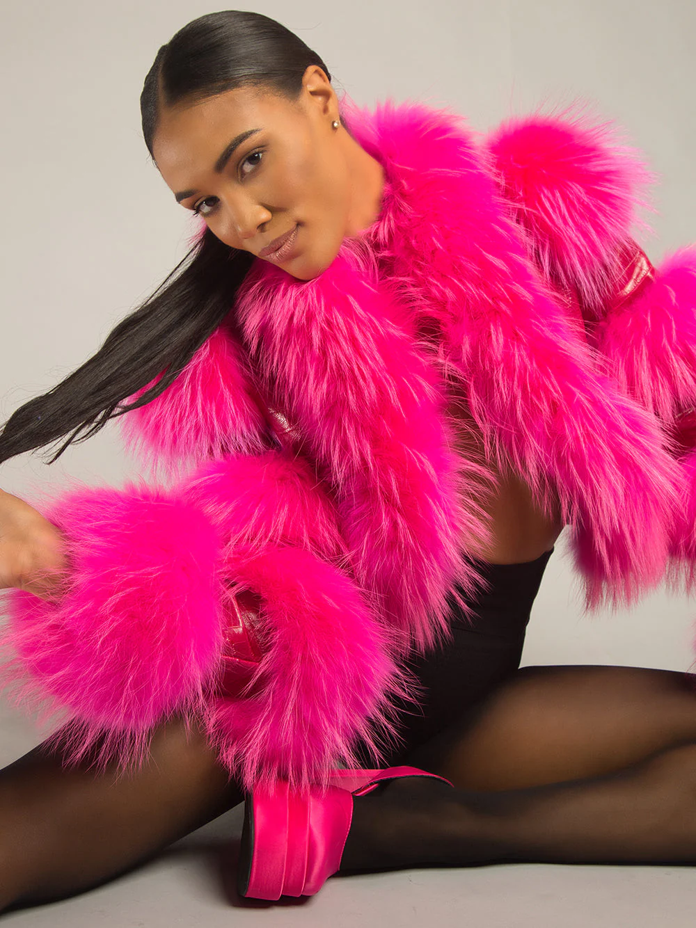 LITALY Fur Trim Leather Jacket in Fuchsia - Image 13