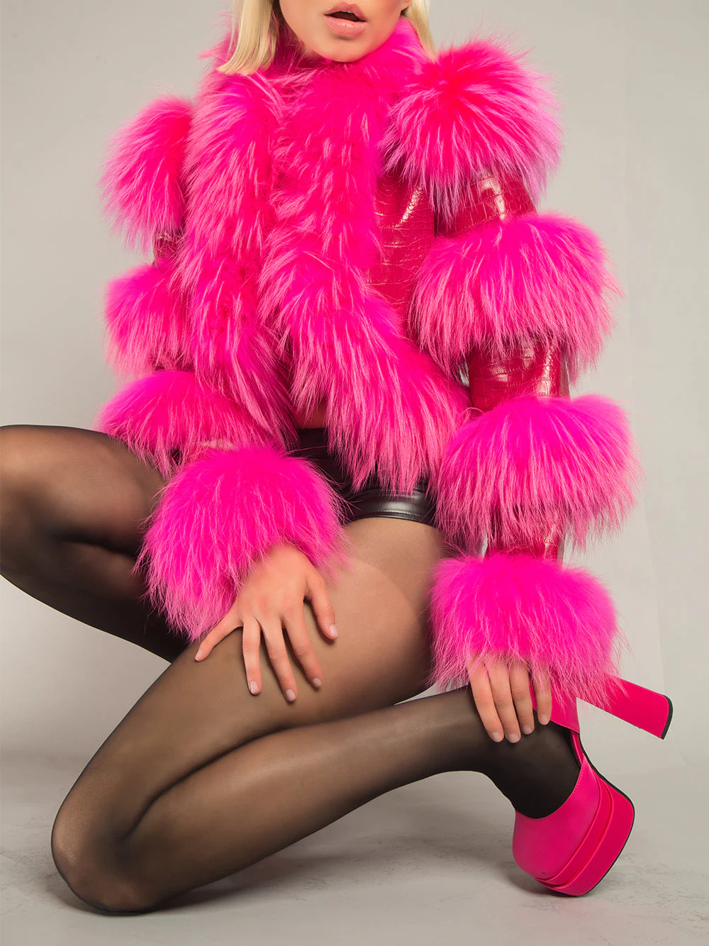 LITALY Fur Trim Leather Jacket in Fuchsia - Image 2