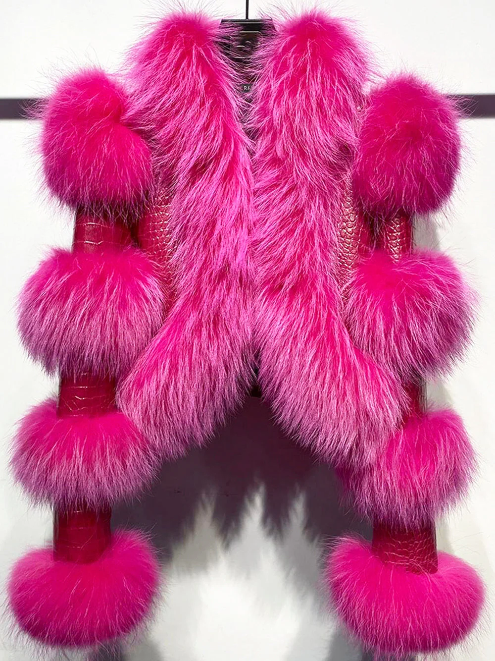 LITALY Fur Trim Leather Jacket in Fuchsia - Image 22