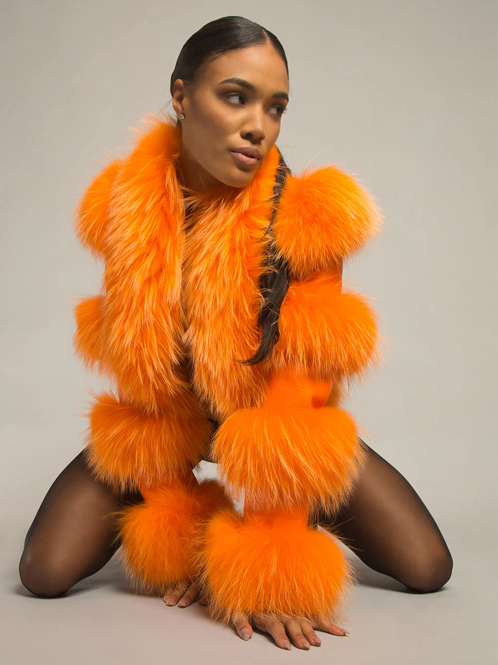LITALY Fur Trim Leather Jacket in Orange - Image 7