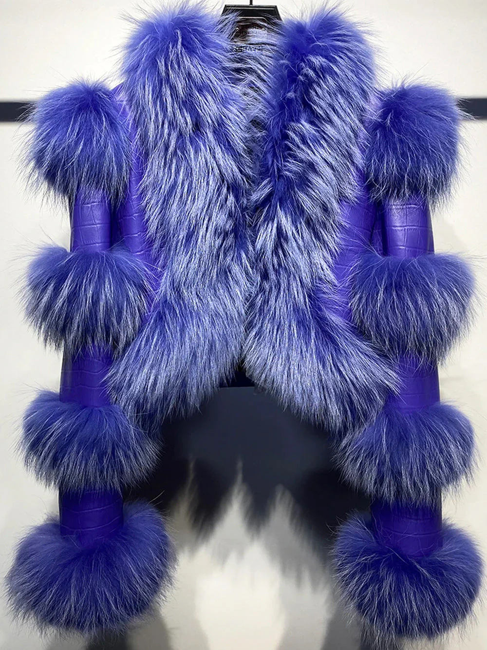 LITALY Fur Trim Leather Jacket in Purple - Image 2