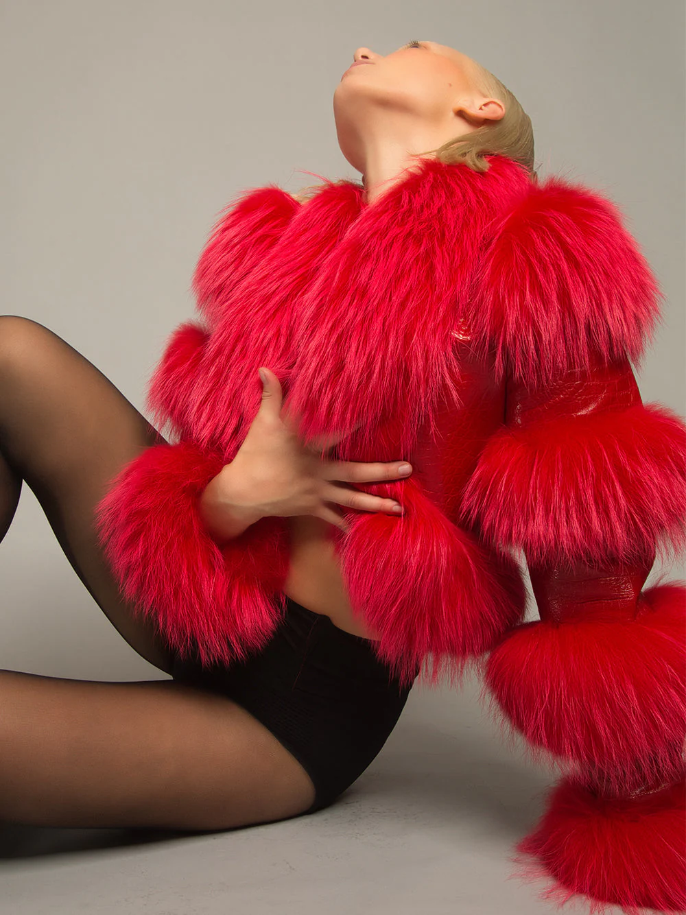 LITALY Fur Trim Leather Jacket in Red - Image 2