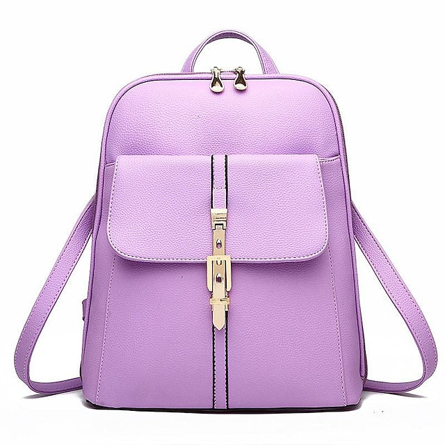 Lock Black Leather Faux Purse Backpack with Gold - Image 2
