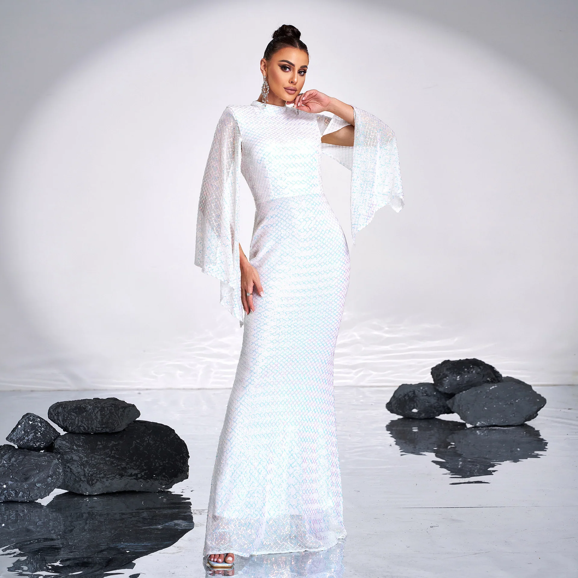 Long Sequined Party Evening Gown Dress - Image 3