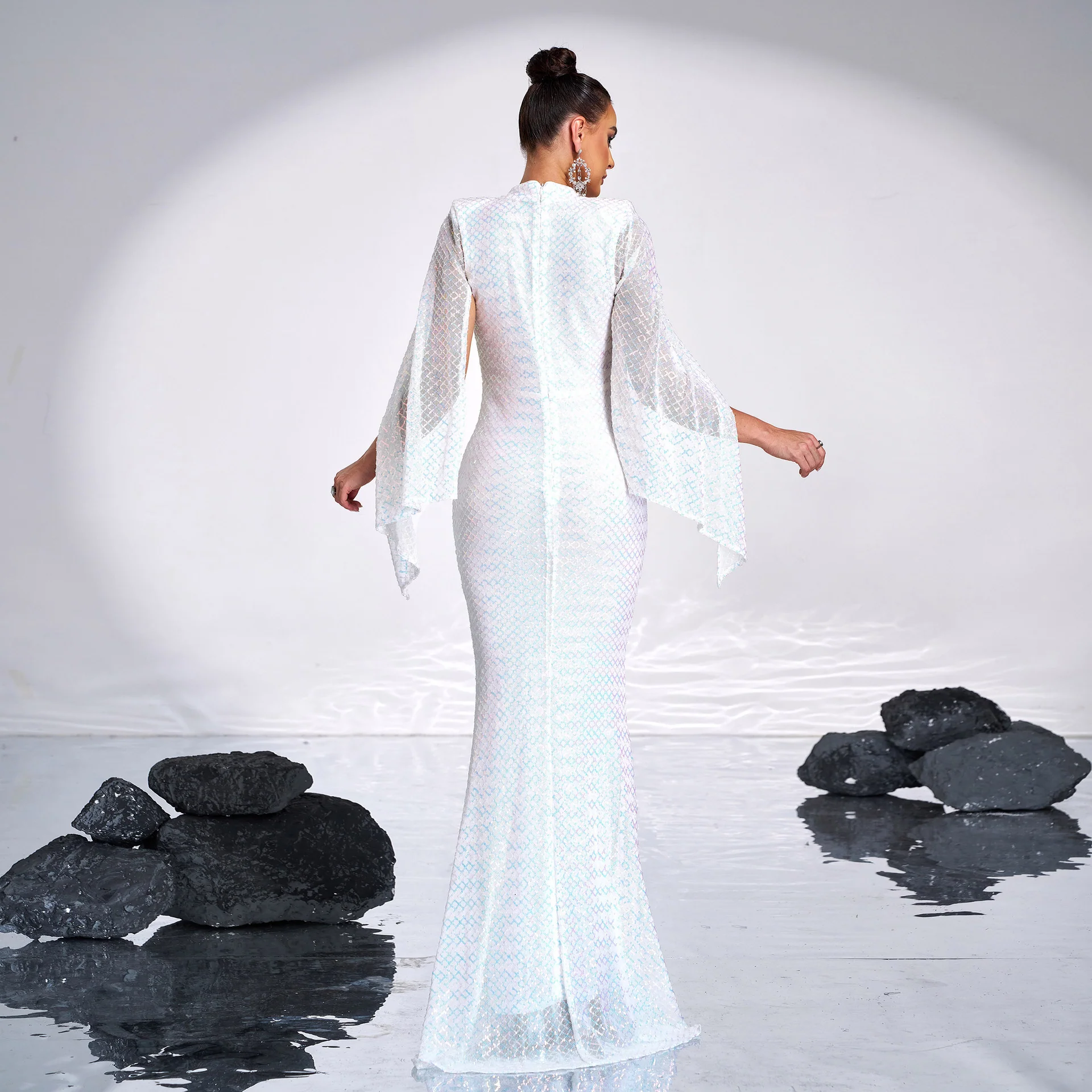 Long Sequined Party Evening Gown Dress - Image 9