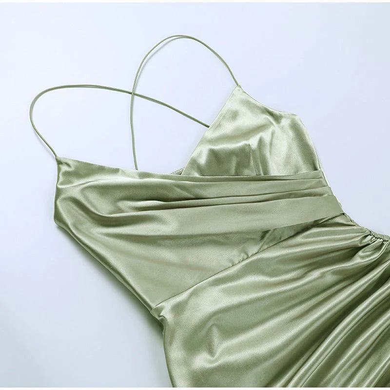 Lovely Lady Ruched Satin Midi Dress - Image 10