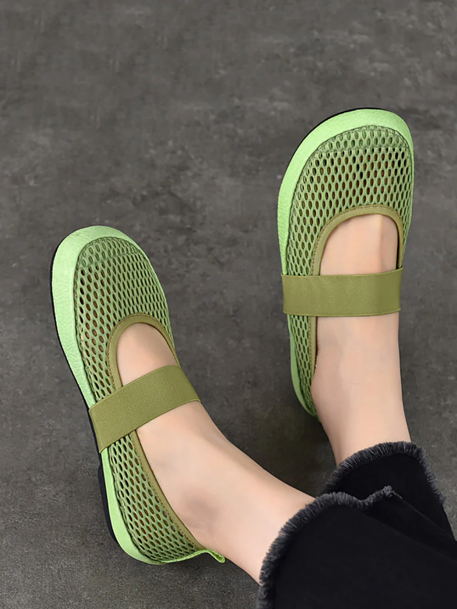 Low Heel Leather Mesh Shoes - Image 2