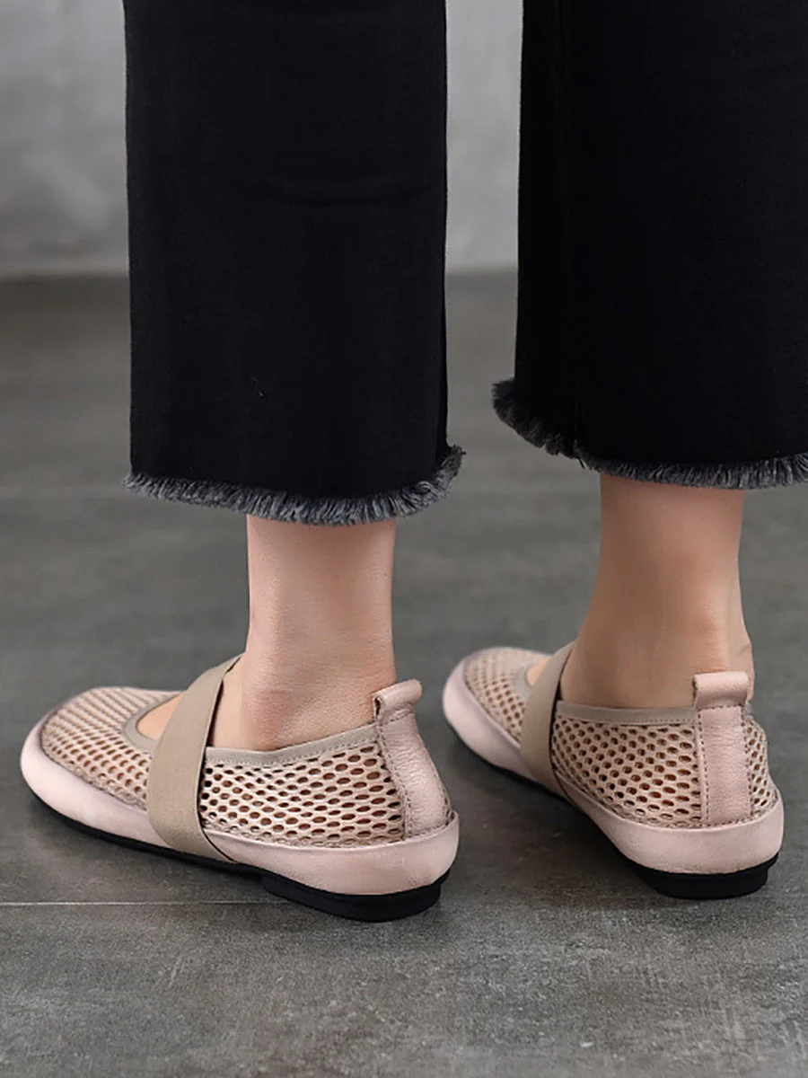 Low Heel Leather Mesh Shoes - Image 5